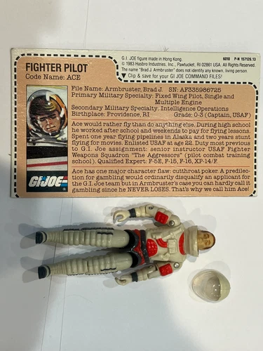 1983 GI JOE ARAH *ACE* PILOT FIGURE 100% COMPLETE W/FILE CARD: NEAR MINT+