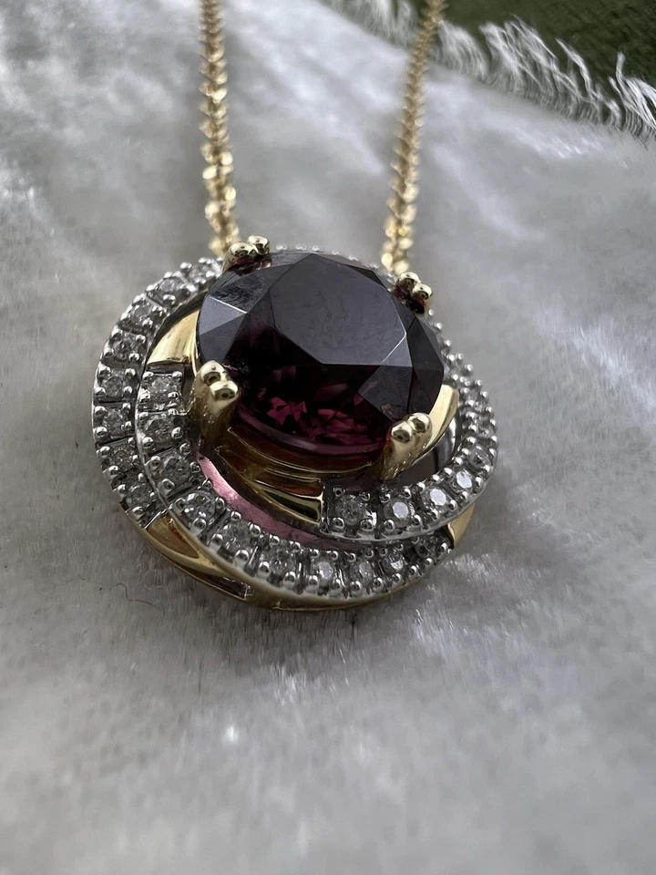 14K Yellow Gold Pink Tourmaline Necklace w/ 40 round accent diamonds! 18 inches! - Image 2 of 4