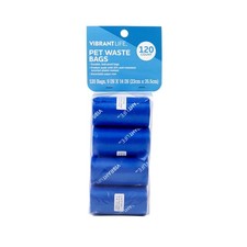 Vibrant Life Dog Waste Bags Refills 9" x 14", Total 120 Count on 8 Rolls - Blue