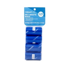 Vibrant Life Dog Waste Bags Refills 9" x 14", Total 120 Count on 8 Rolls - Blue