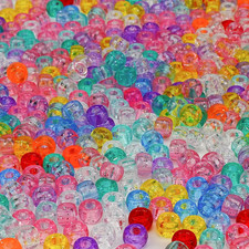 Glitter Pony Beads Bulk 1000 Pieces, 9 Colors 6x9mm Sparkly Clear Acrylic Beads