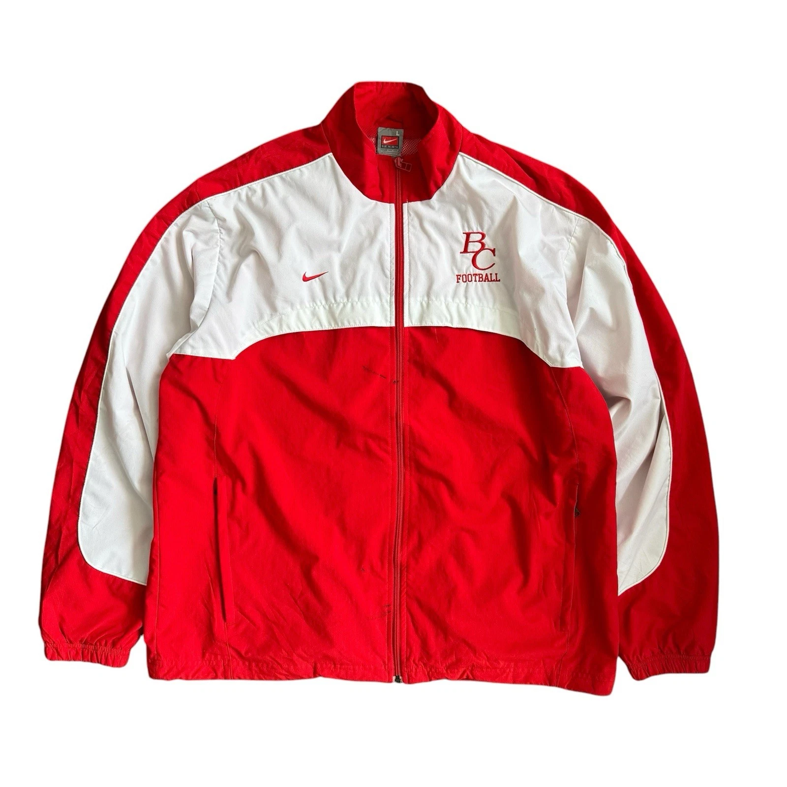 Vintage Nike Red and White Track Windbreaker Jacket BC Football Size Large