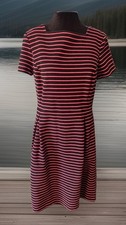Talbots Women's Dress Size 12 Zipper Light Red/Black Stripe Knee Length Pleated