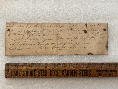 Early 1800 s Hand Written Medicinal Remedy Slippery Elm, Elecampane, Birch Etc