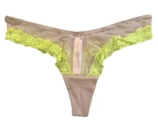 NWT- Mesh Lace Trim High Leg Thong Panty -XL- Praline - MSRP $18.95