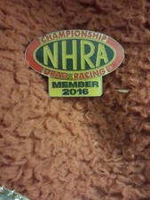 Vtg NHRA MEMBER 2016 Enamel Lapel hat pin Championship Drag Racing Race Sport