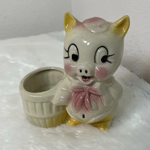 Vintage Shawnee Pottery Porky Pig Ceramic Planter Pink & Yellow