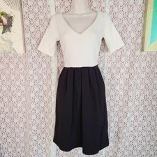 Ganni black cream thick knit fit and flair dress Size xs