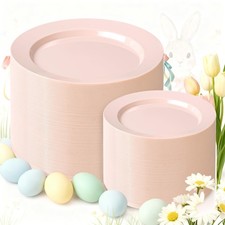 FLOWERCAT 200PCS Pink Plastic Plates Disposable Plates for Party - Heavy Duty...