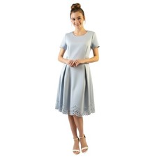 Vince Camuto Dress Womens 14 Scruba Light Fit Flare Laser Cut Pleated Elegant