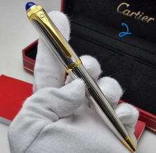 Cartier Ballpoint Pen 2025 – Silver with Gold Trim – Luxury Writing Pen with box