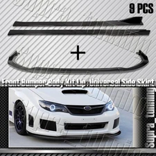 Carbon For 11-14 Subaru WRX STi Front Bumper Lip + Side Skirt Rocker Splitters