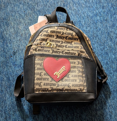 NWT JUICY COUTURE TAN & BLACK MINI BACKPACK WITH HEART REMOVABLE POUCH