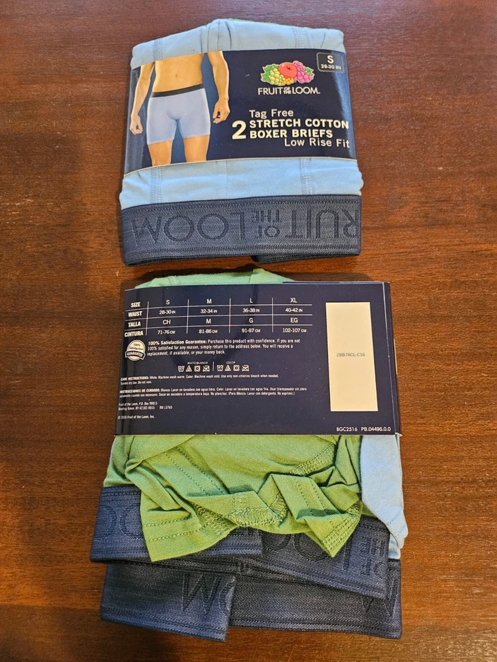 Paquete de 2 calzoncillos boxer Fruit Of The Loom para hombre S (28-30) nuevos 4 totales azul verde NUEVO Foto 2 de 2