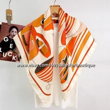 Sallys Boutique 14 Momme Twill Silk Wrap Scarf Geometric Print Square Shawl 35"