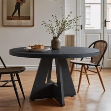 120cm Runder Esstisch aus Holz f&uuml;r 4 Personen, Schwarz K&uuml;chentisch f&uuml;r Esszimmer