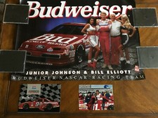 Nascar Budweiser Bill Elliot Junior Johnson Poster + (2) Ad Cards