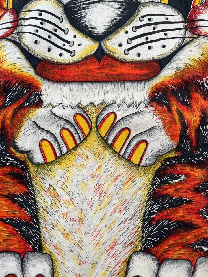 Vintage Multicolor Tiger Cut N Sew Panel Finished Unstuffed Pillow 1960s - Image 4 of 4