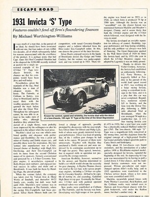 1931 Invicta S Type Original Car Review Print Article J575