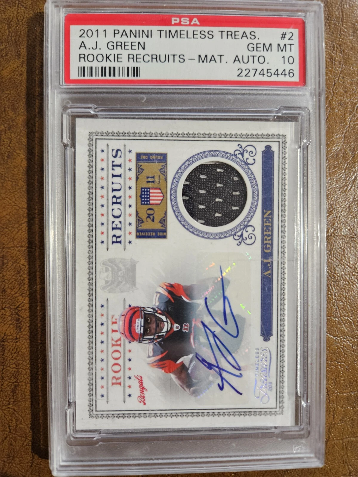 AJ Green Panini Timeless Treasures Rookie Recruits #2 Material Autograph