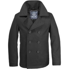 BRANDIT CLASSIC US NAVY PEA COAT WARM MENS MARINE ARMY REEFER WOOL JACKET BLACK
