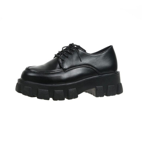 Black Patent Leather Platform Shoes Women Gothic Lace Up Chunky Heels - 第 26/26 張圖片