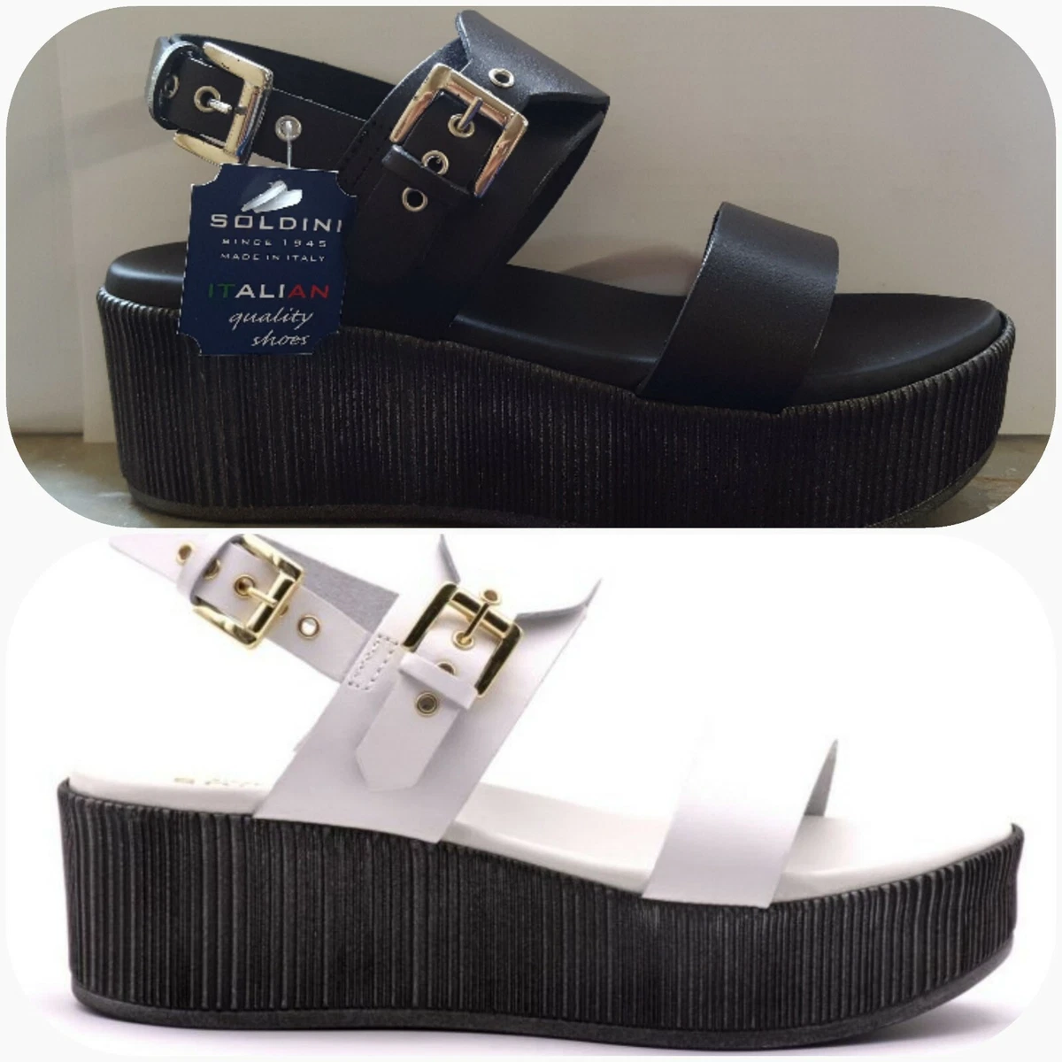 SANDALI DONNA SOLDINI ZEPPA BIANCO E NERO. SCONTO 38 Su 79 90