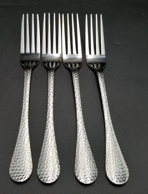 4-Farberware Pebble Beach Stainless Flatware Hammered Dinner Forks 8 3/8''