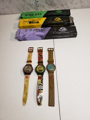 Vintage Jurassic Park Lot Watch Burger King 3D Stego Techno Time Dino Eye 