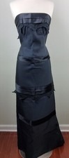 Claire Dratch Women's Strapless Satin Lace Trim Formal Dress Gown Black