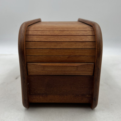 Vtg KALMAR Designs Teak Tambour Roll Top Disk Cassette Storage Box 10.5 x5 x6 