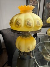 Glass Victorian Floral Hurricane Electric Lamp, Huge Large Gone With the Wind 