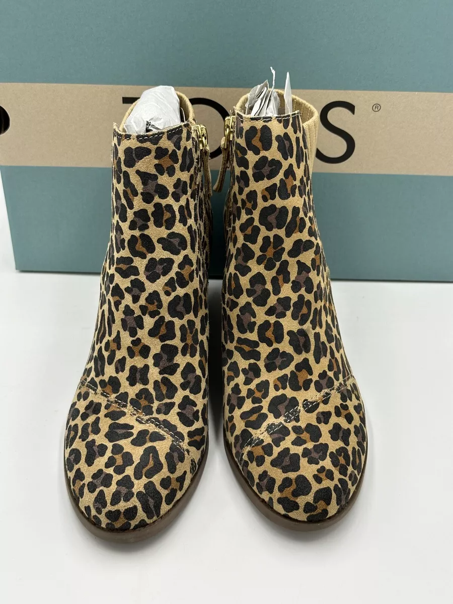 Toms Womens Size 7.5 Sadie Tan Classic Leopard Printed Suede Wedge Booties Boots