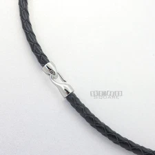 Sterling Silver Hook Clasp 4mm Braided Genuine Leather Cord Necklace Easy Attach