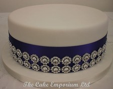 SPARKLING FLOWER DIAMANTE EFFECT TRIM 2 ROW AND 50mm CAKE RIBBON SET 