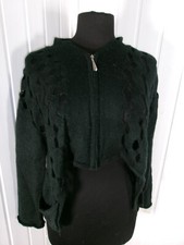 Pull crop top court large gilet bouton ajouré mohair noir Lauren Vidal M 40/42