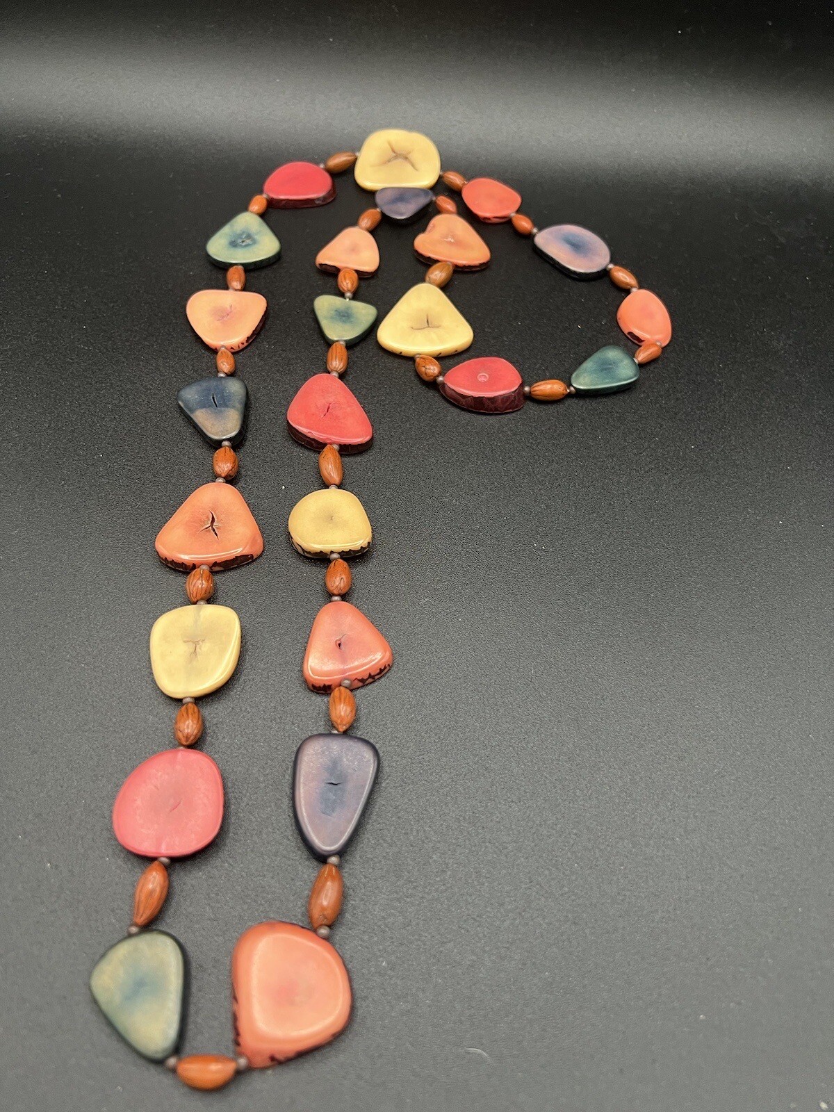 Multi Colored Flat Disc Long Beaded Necklace - image 15