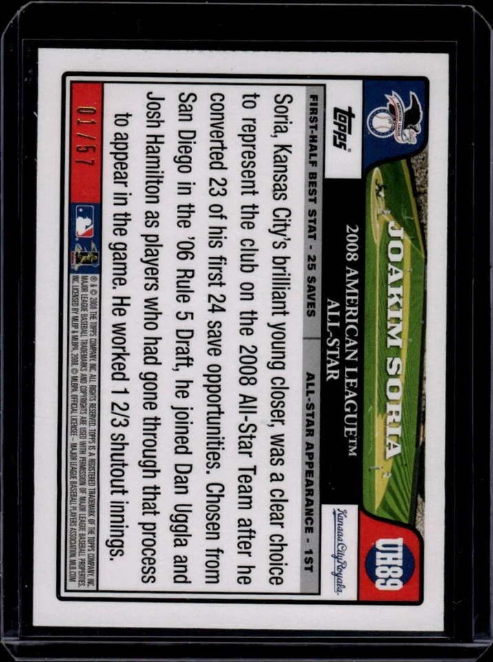 Actualización Topps 2008 y destacados negro #UH89 Joakim Soria 1/57 KC Royals casi nuevo Foto 2 de 2