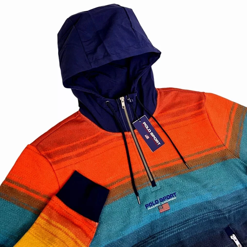 Polo Sport Ralph Lauren Para Hombre Talla S Ombre Rayas Cuarto Cremallera Polar Sudadera con Capucha Foto 3 de 4