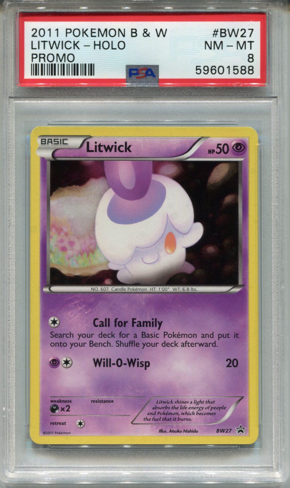 Pokemon Black & White Black Star Promo BW27 Litwick Holo PSA 8