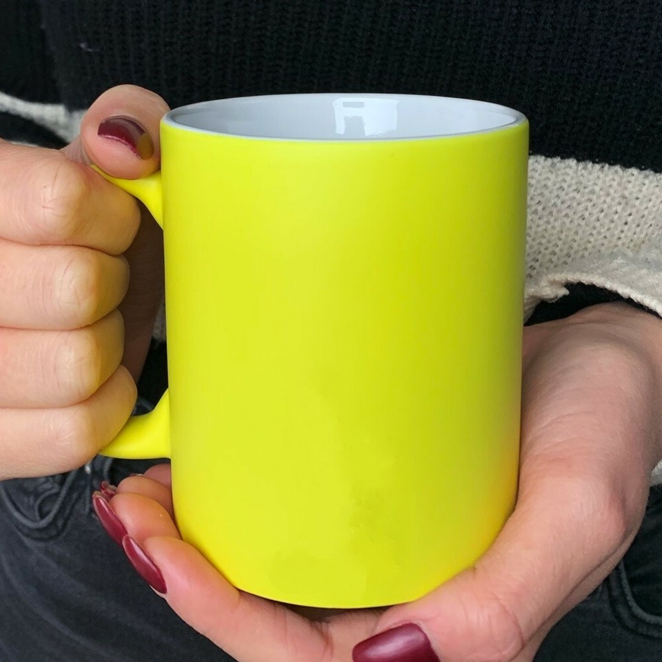 4 x Neon Bright Fluorescent Large 310ml Ceramic Coffee or Tea Mug Cup ...