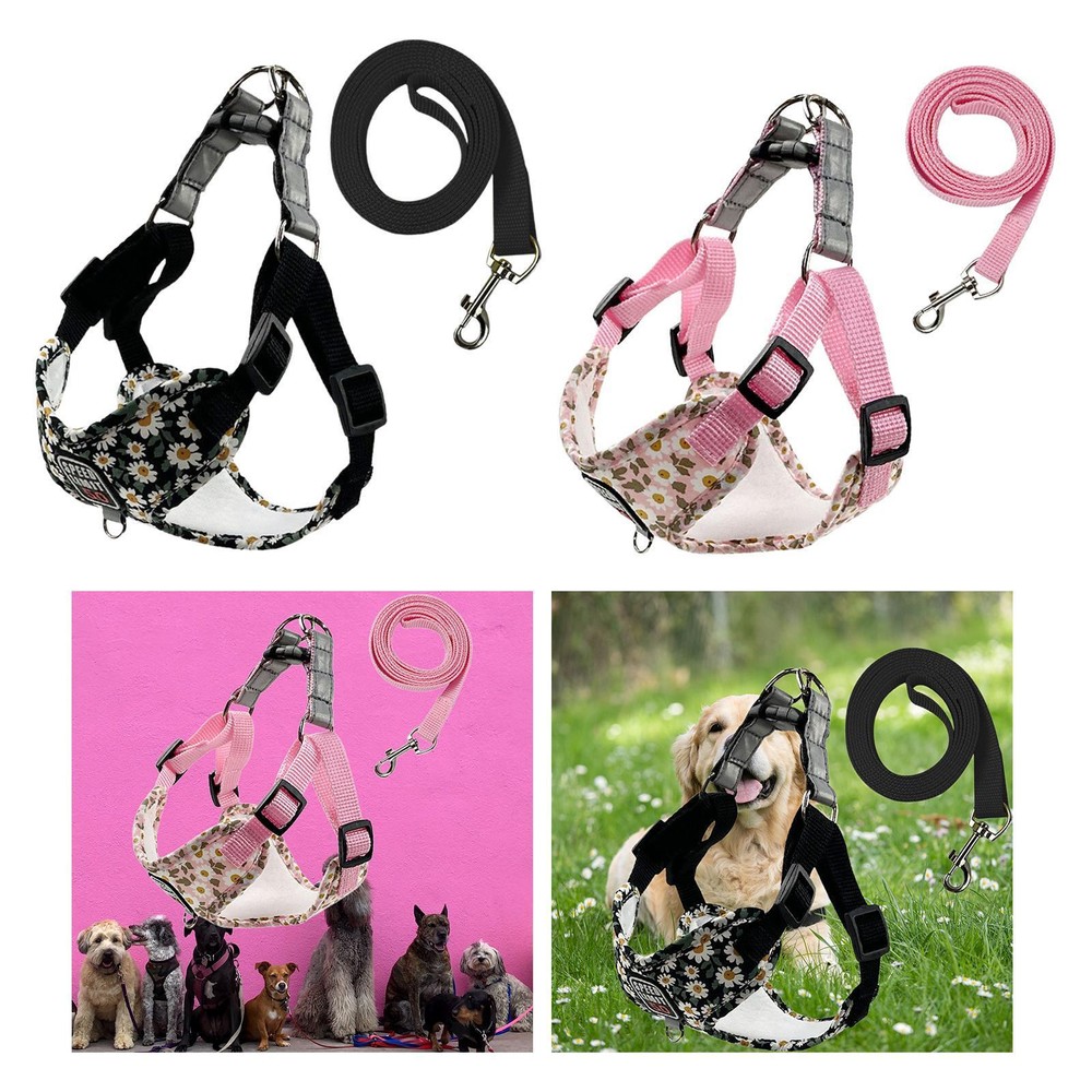 Dog Harness and Leash Set Reflective Adjustable Breathable Padded for Outdoor