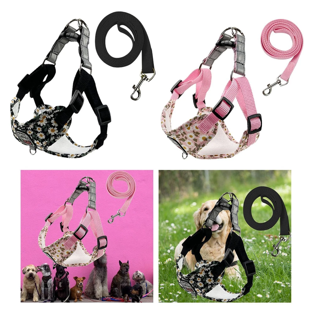 Dog Harness and Leash Set Reflective Adjustable Breathable Padded for Outdoor