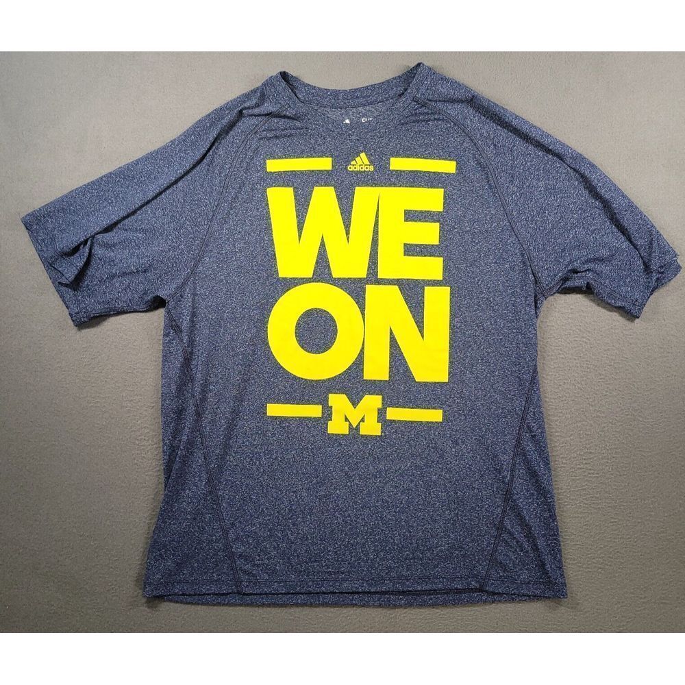 Michigan Wolverines Shirt Mens L Blue Adidas NCAA Football Logo Climalite