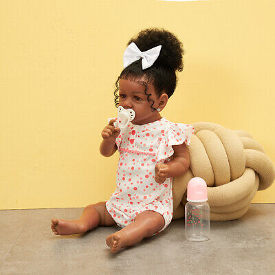 22'' Reborn Baby Girl Doll Full Body Vinyl Silicone African American Black  Bath