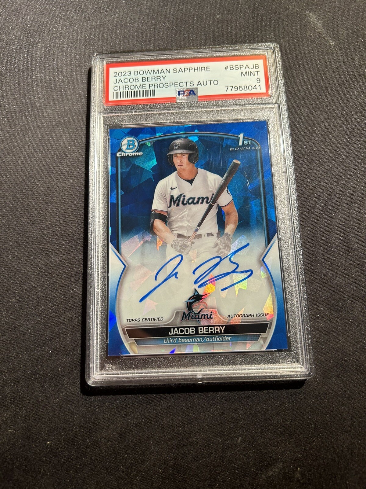 2023 Bowman Chrome Sapphire 1st Auto Jacob Berry #BSPA-JB Marlins PSA 9