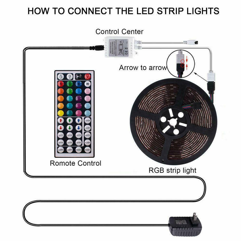 5M RGB 5050 Waterproof LED Strip light SMD 44 Key US Remote 12V Power Full Kit