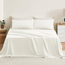 Luxurious 100 French Linen Sheets Set - Cream White, Full Size, 4 Pieces