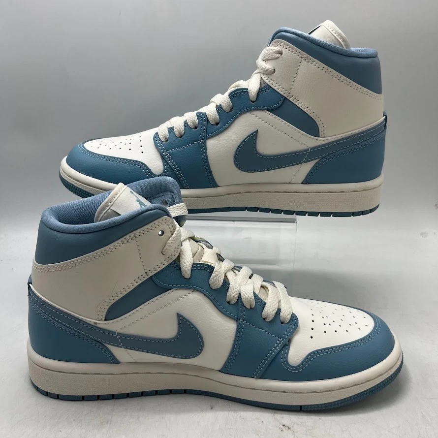 Jordan 1 Mid UNC Sail Worn Blue White Sneakers BQ6472-141 Womens Size 9.5W New - Image 3 of 4