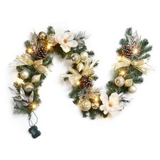Pre-Lit Christmas Garland 20 Warm White LED Lights Pine Cones Battery Mantle
